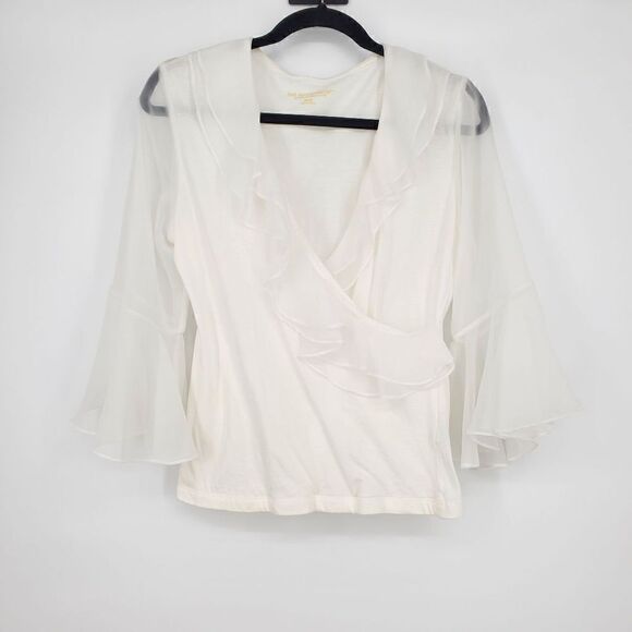Soft Surroundings Women's White Wrap Top Sheer Bell Sleeves Size Small - Picture 1 of 6